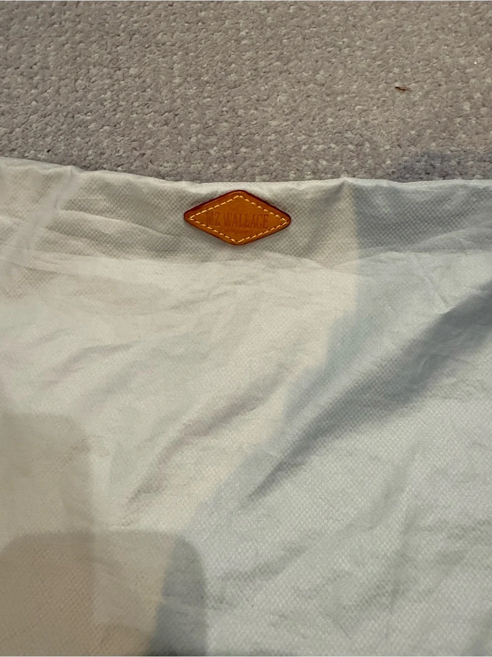 MZ Wallace Light Blue Pouch with Tan Logo Patch